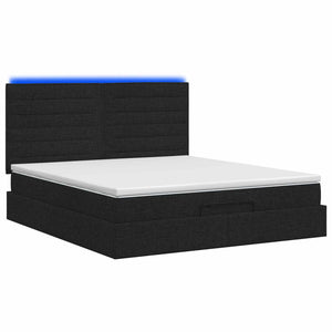 Κρεβάτι Ottoman με Στρώμα και LED Μαύρο 140 x 190 cm Ύφασμα