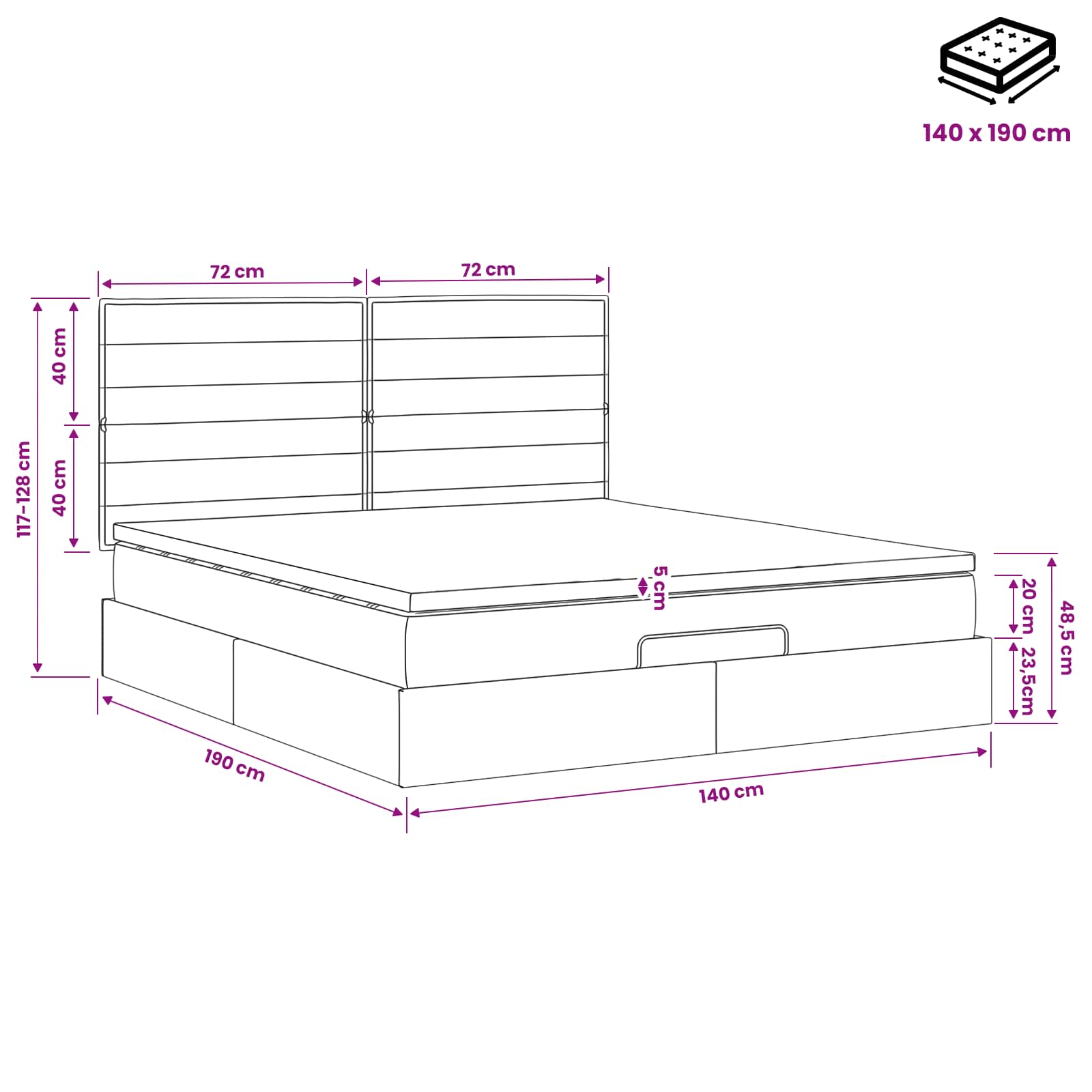 Κρεβάτι Ottoman με Στρώμα και LED Κρεμ 140 x 190 cm Ύφασμα