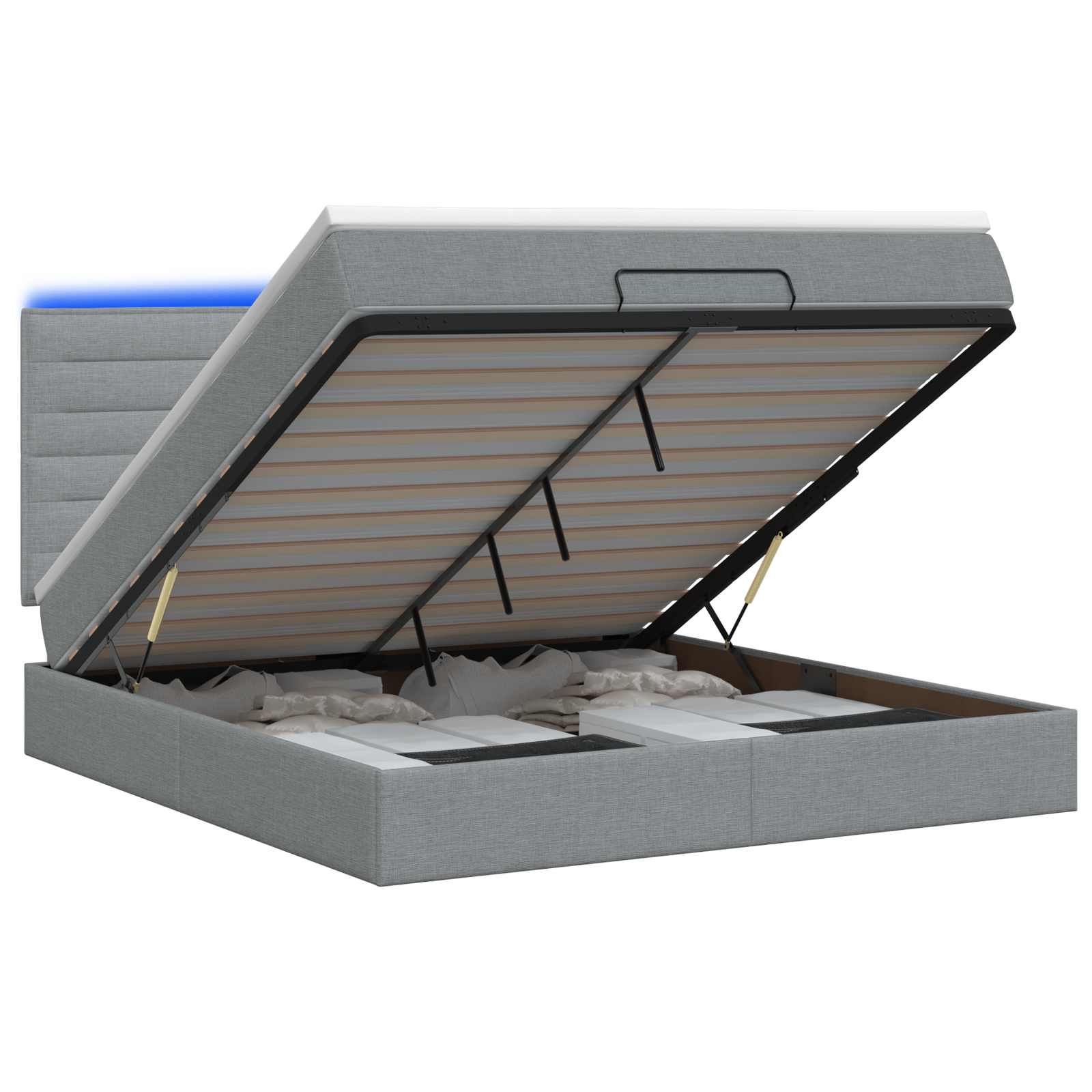 Κρεβάτι Ottoman με Στρώμα και LED Ανοιχτό γκρι 140 x 200 cm - Pakobazaar