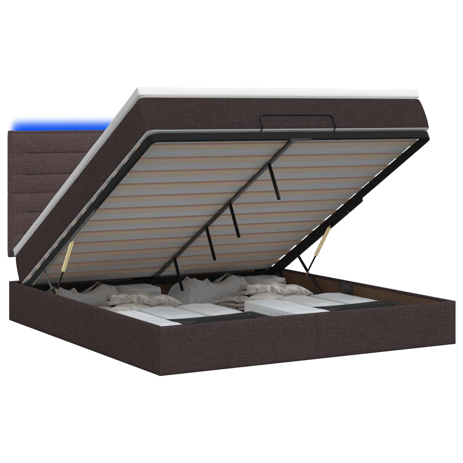 Κρεβάτι Ottoman με Στρώμα και LED Σκούρο Καφέ 140 x 200 cm