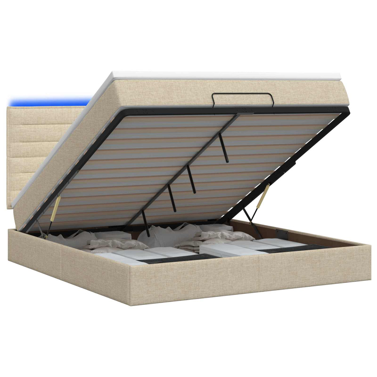Κρεβάτι Ottoman με Στρώμα και LED Κρεμ 160 x 200 cm Ύφασμα