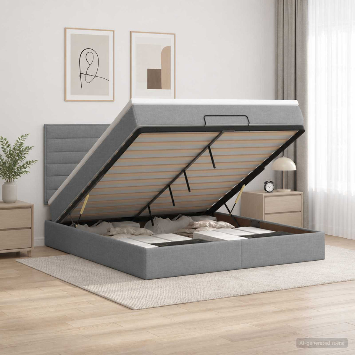 Κρεβάτι Ottoman με στρώμα Ανοιχτό γκρι 180 x 200 cm Ύφασμα