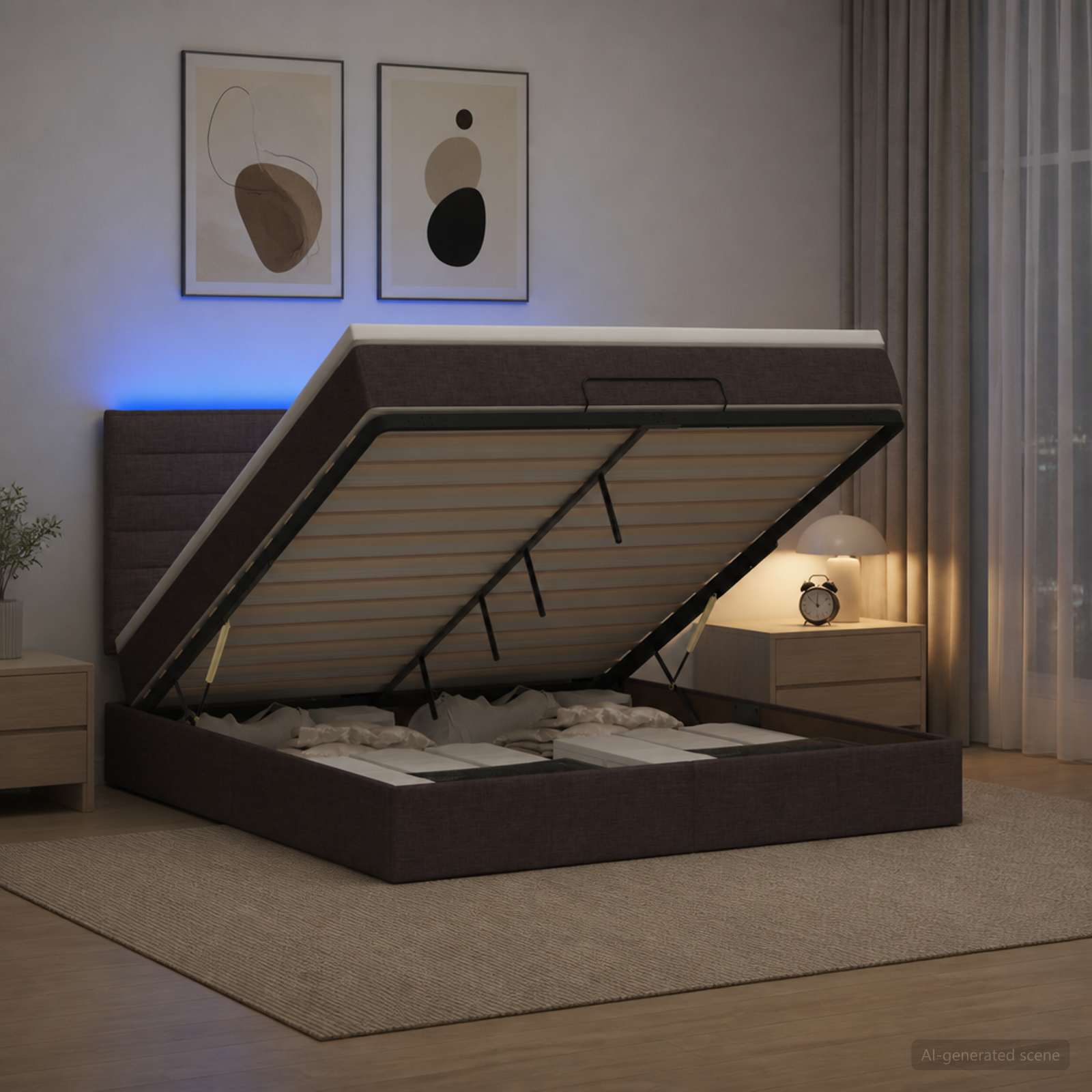 Κρεβάτι Ottoman με Στρώμα και LED Σκούρο Καφέ 140 x 200 cm