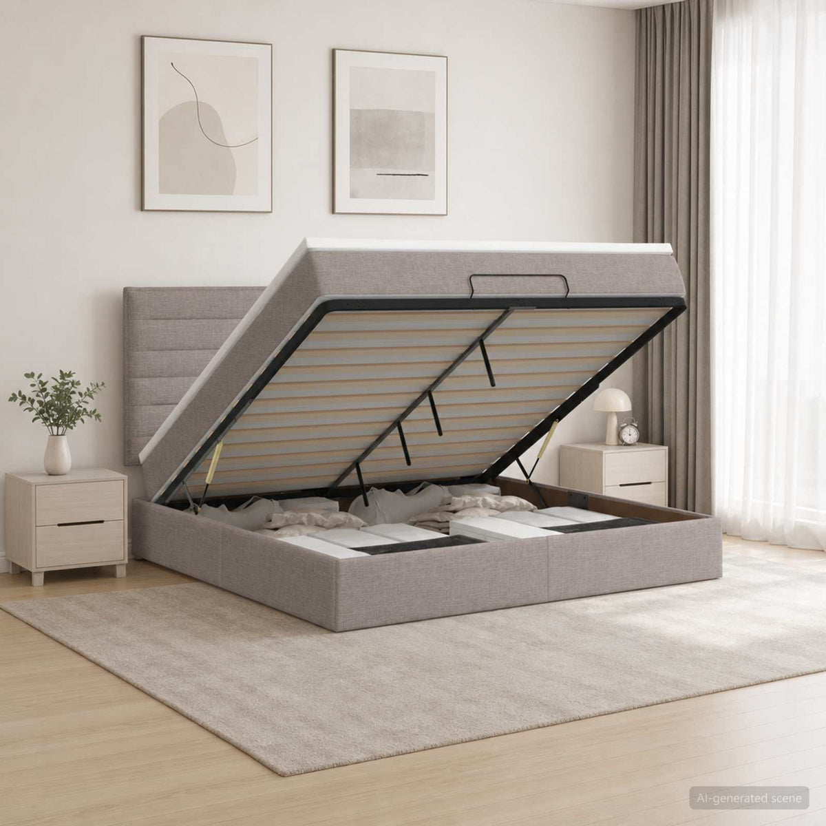 Κρεβάτι Ottoman με Στρώμα και LED Taupe 180 x 200 cm Ύφασμα