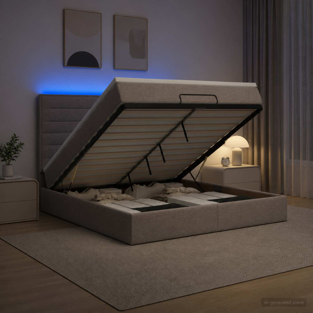 Κρεβάτι Ottoman με Στρώμα και LED Taupe 180 x 200 cm Ύφασμα