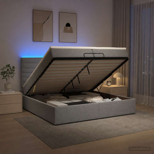 Κρεβάτι Ottoman με Στρώμα και LED Ανοιχτό γκρι 200 x 200 cm - Pakobazaar
