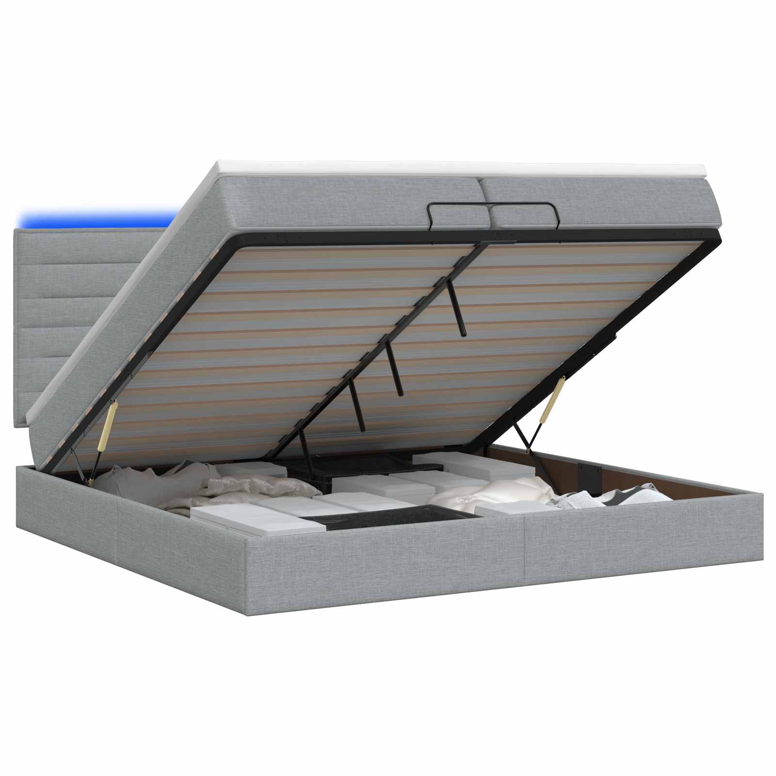 Κρεβάτι Ottoman με Στρώμα και LED Ανοιχτό γκρι 200 x 200 cm - Pakobazaar