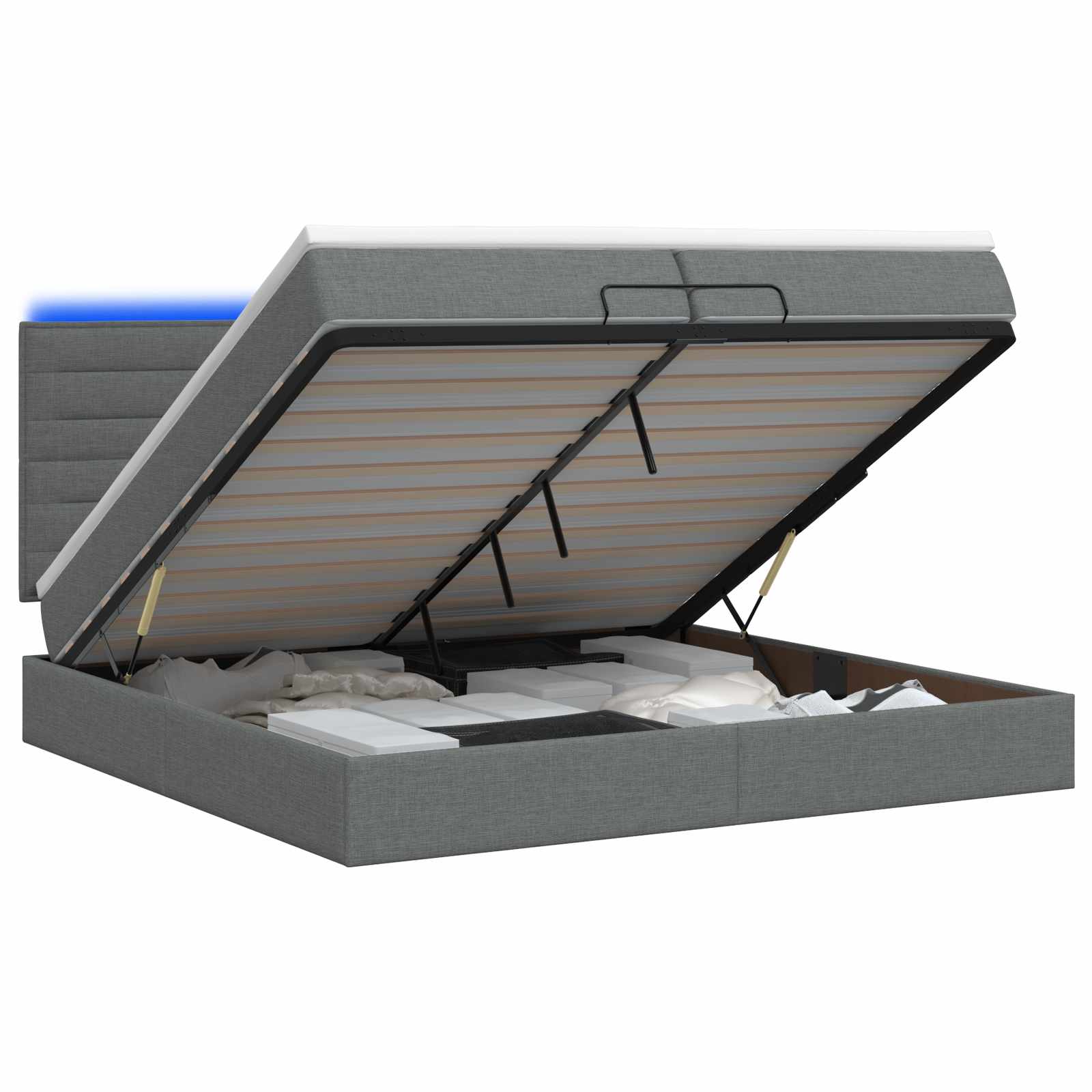 Κρεβάτι Ottoman με Στρώμα και LED Σκούρο Γκρι 200 x 200 cm - Pakobazaar