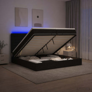 Κρεβάτι Ottoman με Στρώμα και LED Μαύρο 200 x 200 cm Ύφασμα