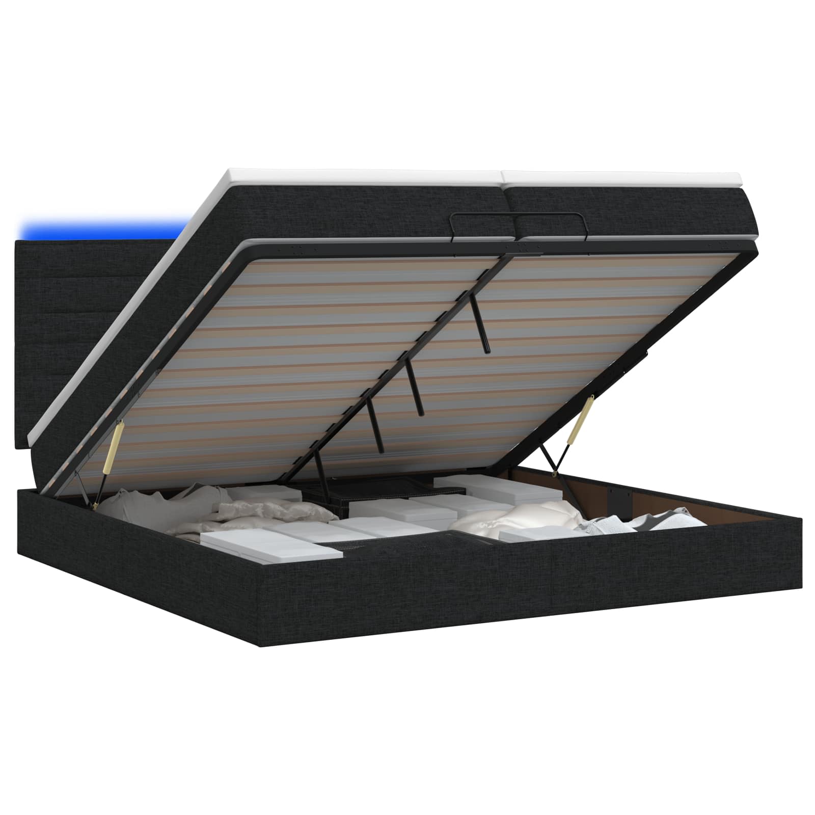 Κρεβάτι Ottoman με Στρώμα και LED Μαύρο 200 x 200 cm Ύφασμα - Pakobazaar