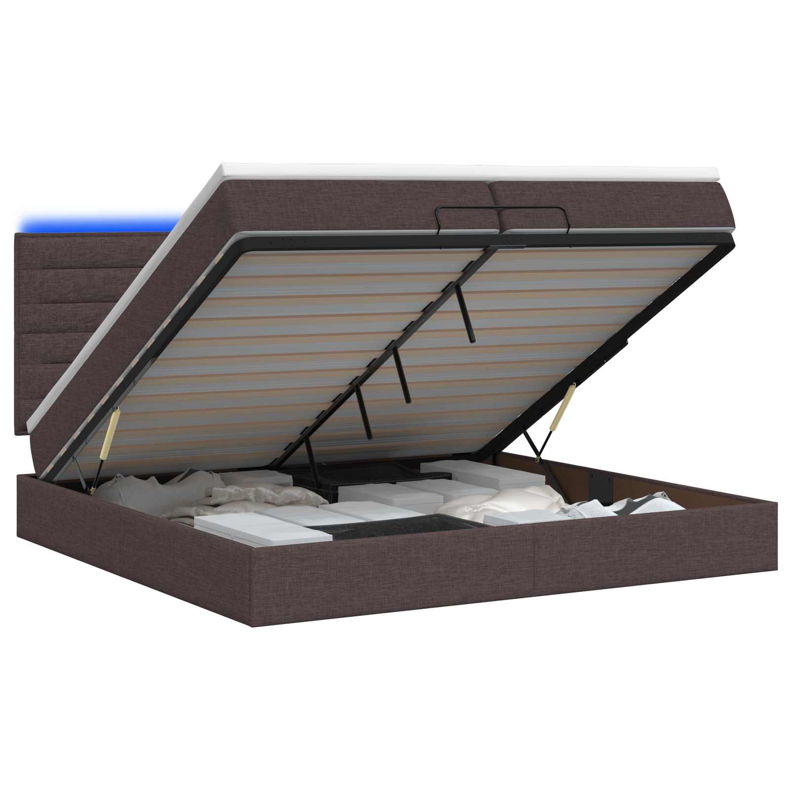 Κρεβάτι Ottoman με Στρώμα και LED Σκούρο Καφέ 200 x 200 cm