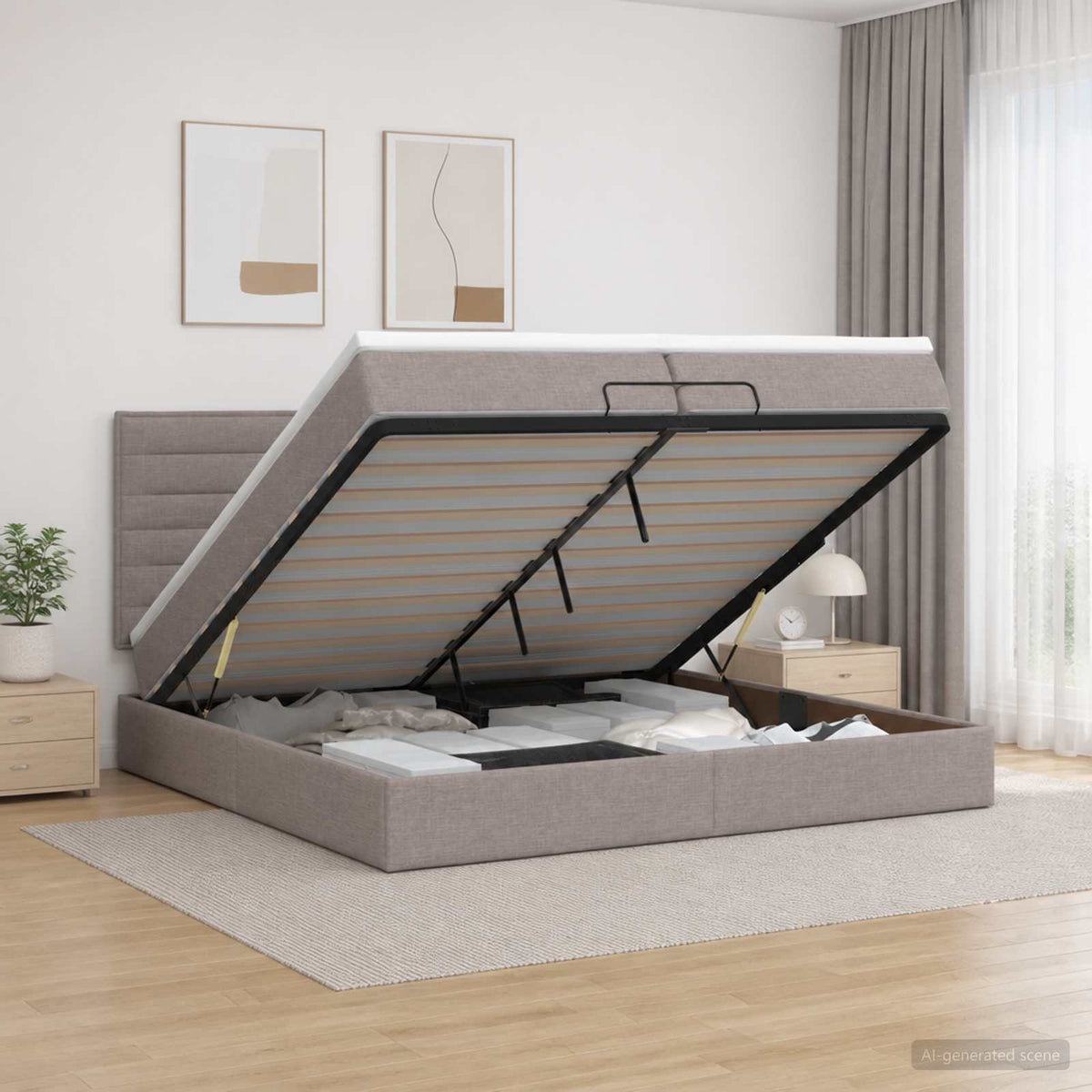 Κρεβάτι Ottoman με στρώμα με κεφαλάρι Taupe 200 x 200 cm Ύφασμα