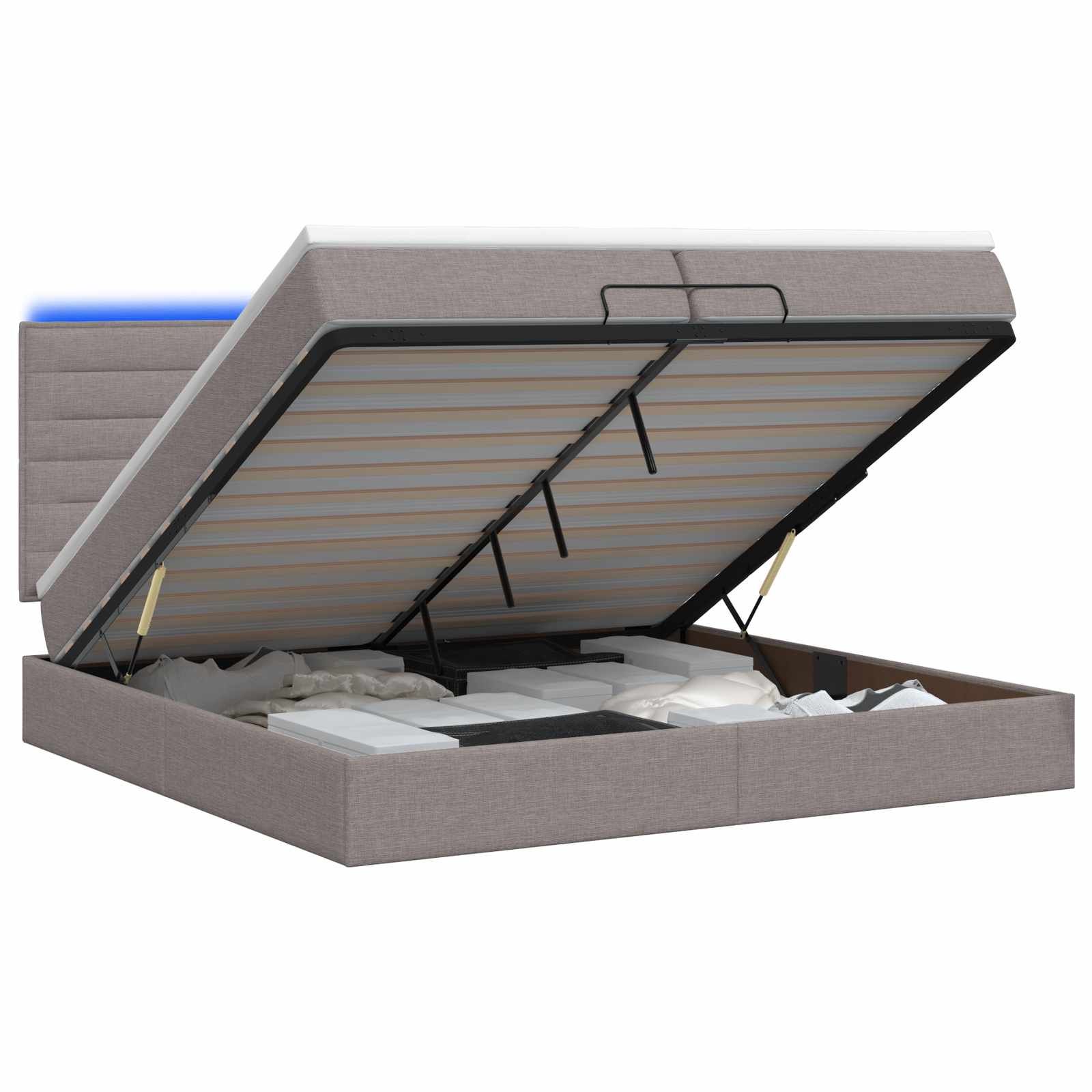 Κρεβάτι Ottoman με Στρώμα και LED Taupe 200 x 200 cm Ύφασμα - Pakobazaar