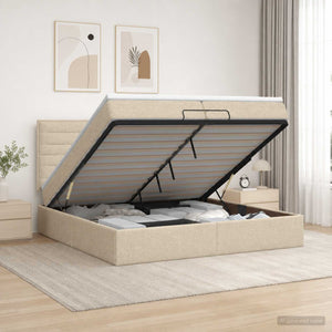 Κρεβάτι Ottoman με Στρώμα και LED Κρεμ 200 x 200 cm Ύφασμα