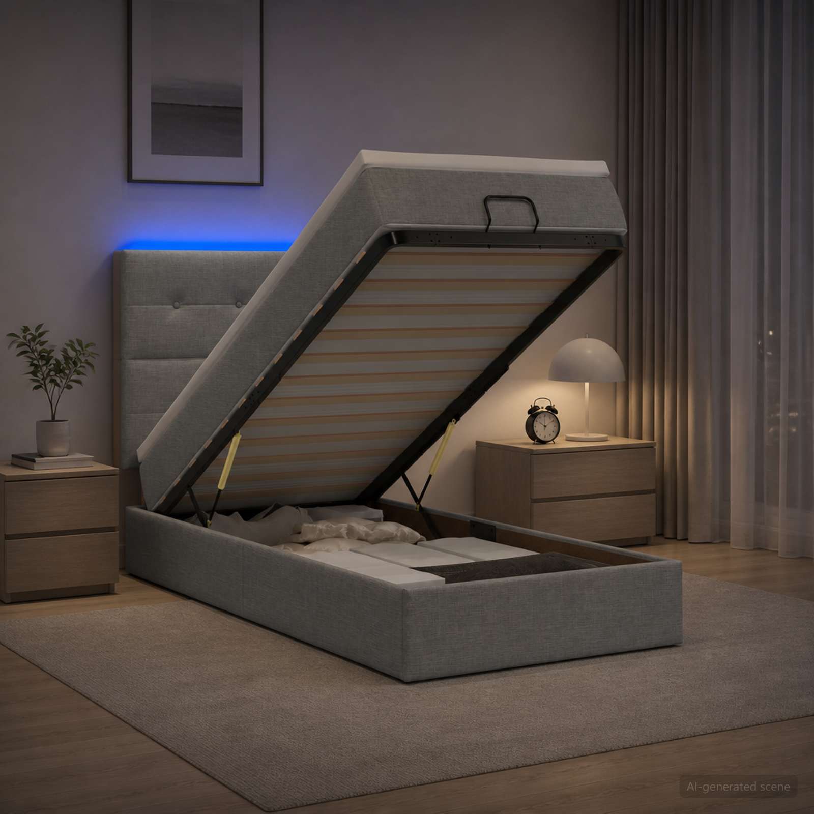 Κρεβάτι Ottoman με Στρώμα και LED Ανοιχτό γκρι 100 x 200 cm - Pakobazaar