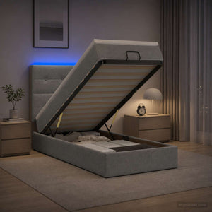 Κρεβάτι Ottoman με Στρώμα και LED Ανοιχτό γκρι 100 x 200 cm - Pakobazaar