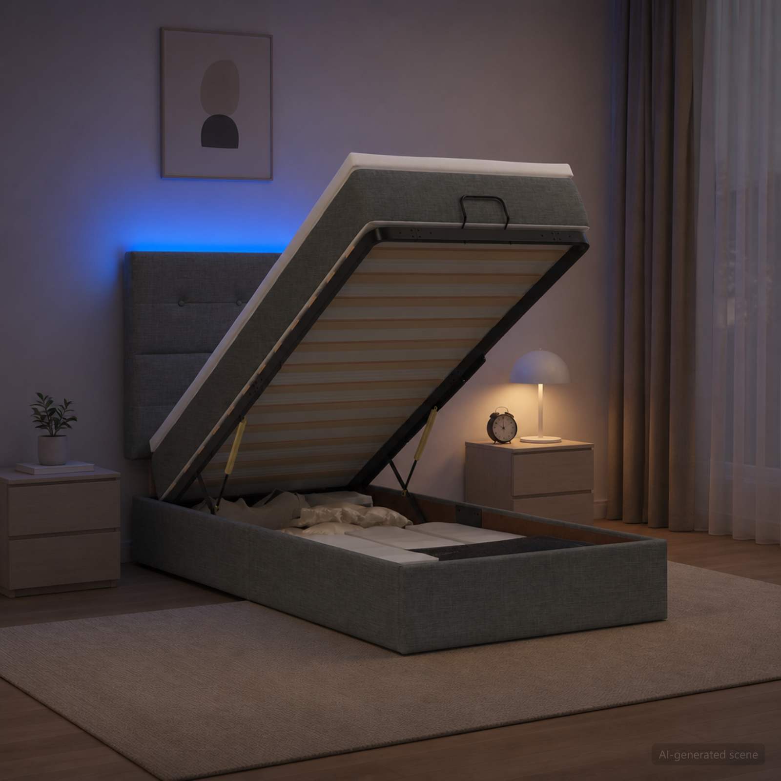 Κρεβάτι Ottoman με Στρώμα και LED Σκούρο Γκρι 100 x 200 cm - Pakobazaar