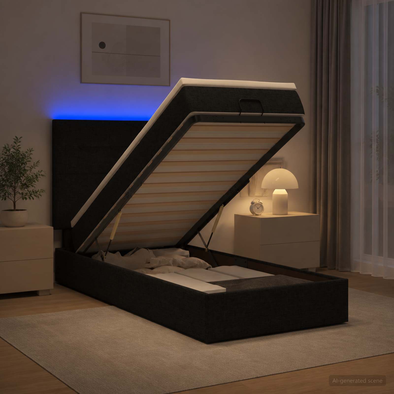 Κρεβάτι Ottoman με Στρώμα και LED Μαύρο 100 x 200 cm Ύφασμα - Pakobazaar