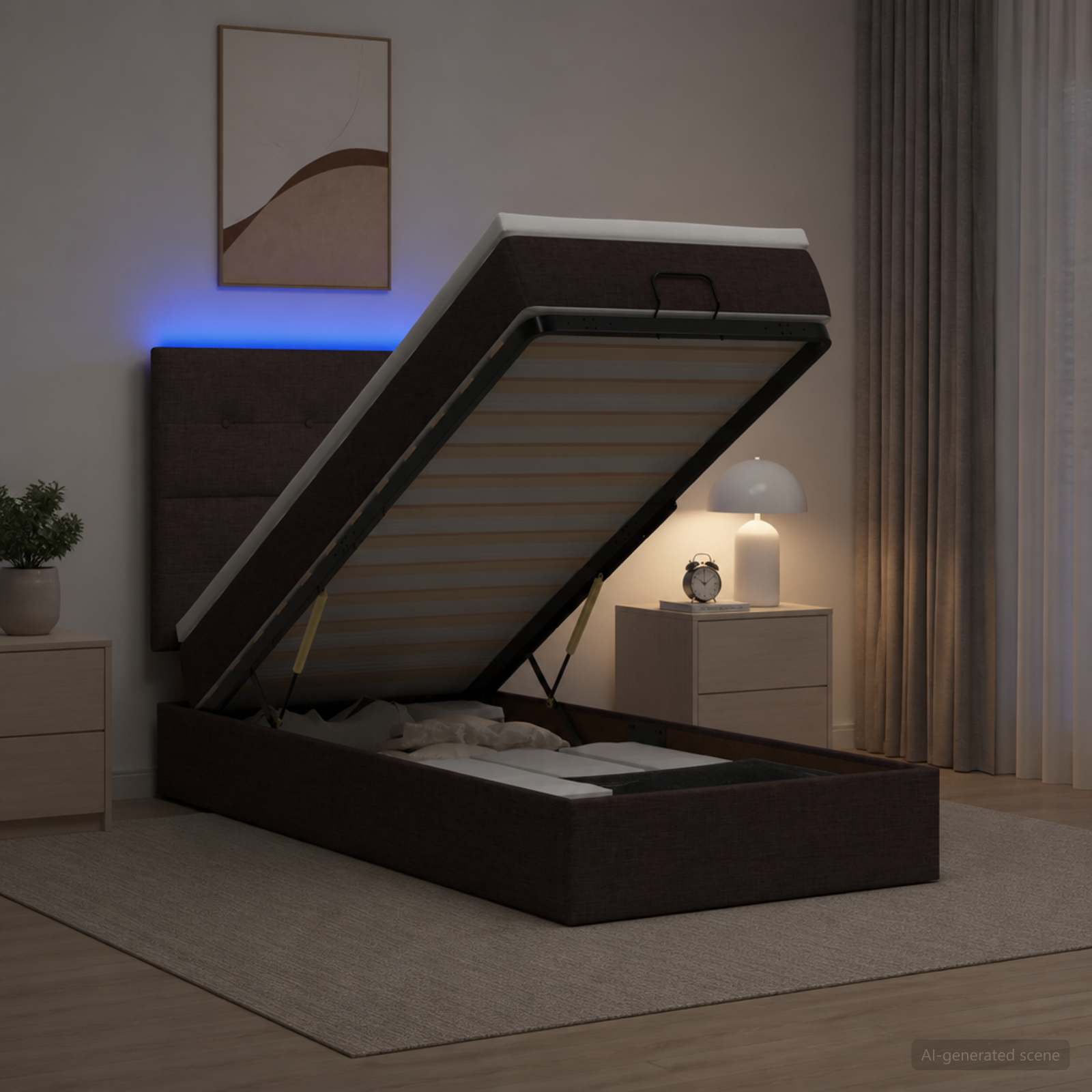Κρεβάτι Ottoman με Στρώμα και LED Σκούρο Καφέ 100 x 200 cm - Pakobazaar