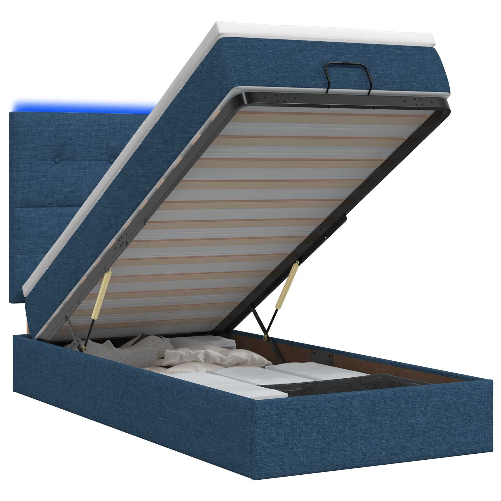 Κρεβάτι Ottoman με Στρώμα και LED Μπλε 90 x 190 cm Ύφασμα