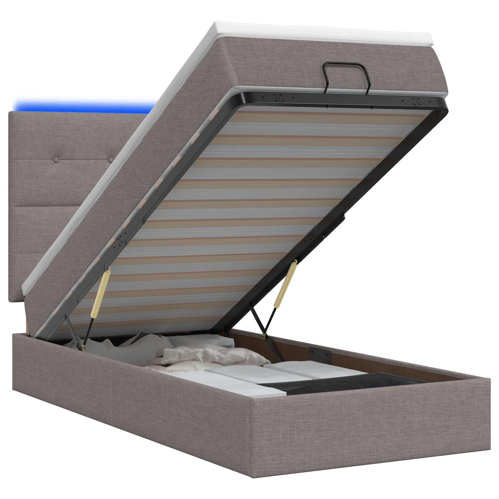 Κρεβάτι Ottoman με Στρώμα και LED Taupe 90 x 200 cm Ύφασμα - Pakobazaar