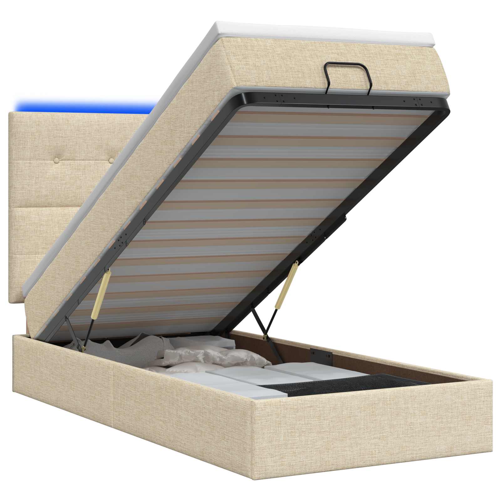 Κρεβάτι Ottoman με Στρώμα και LED Κρεμ 90 x 200 cm Ύφασμα - Pakobazaar
