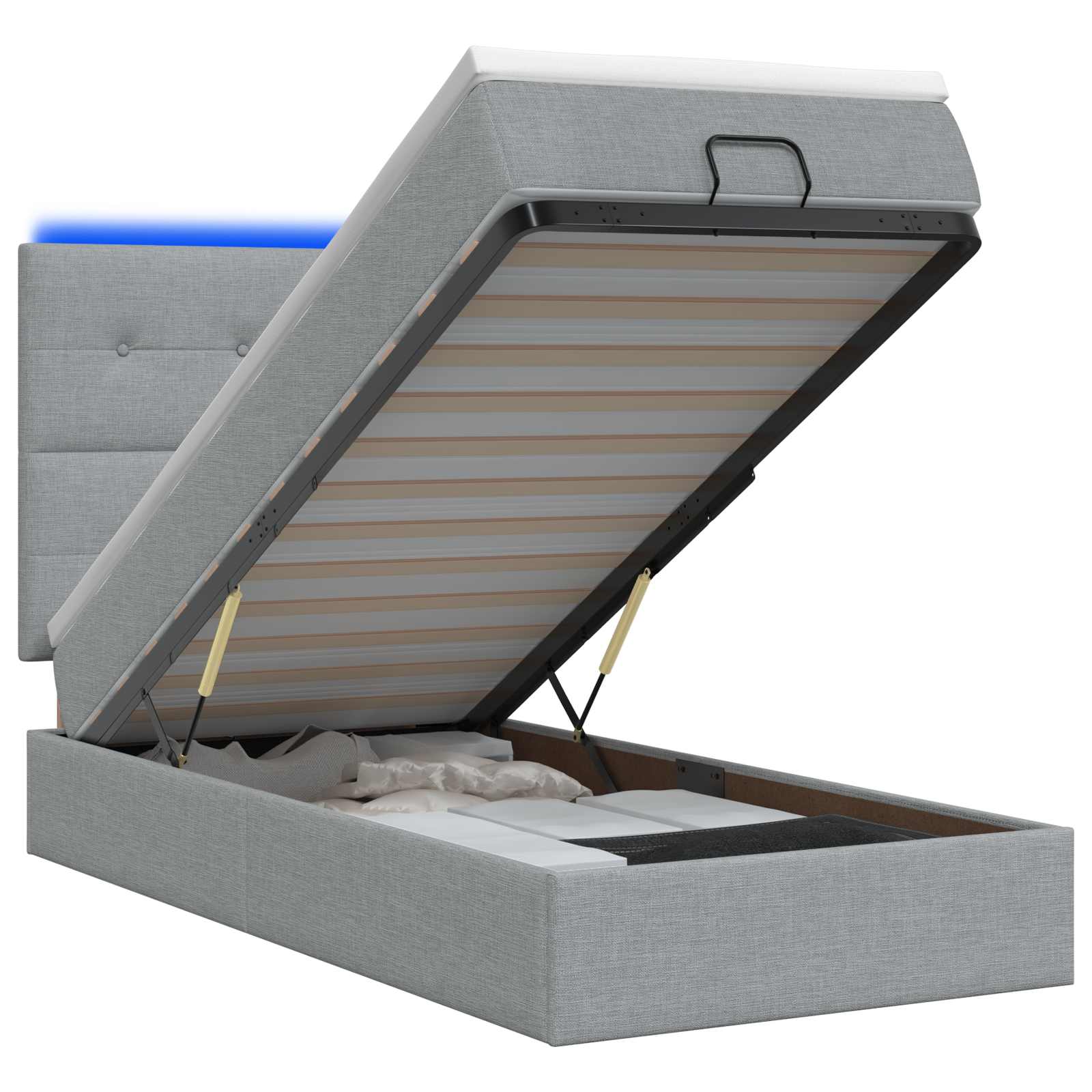 Κρεβάτι Ottoman με Στρώμα και LED Ανοιχτό γκρι 100 x 200 cm - Pakobazaar