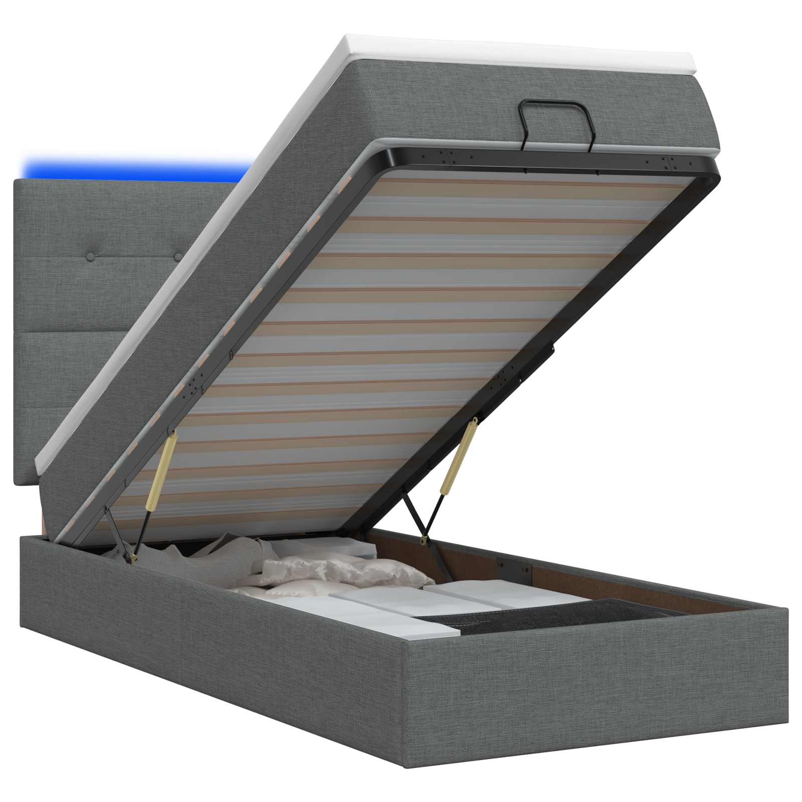 Κρεβάτι Ottoman με Στρώμα και LED Σκούρο Γκρι 100 x 200 cm - Pakobazaar