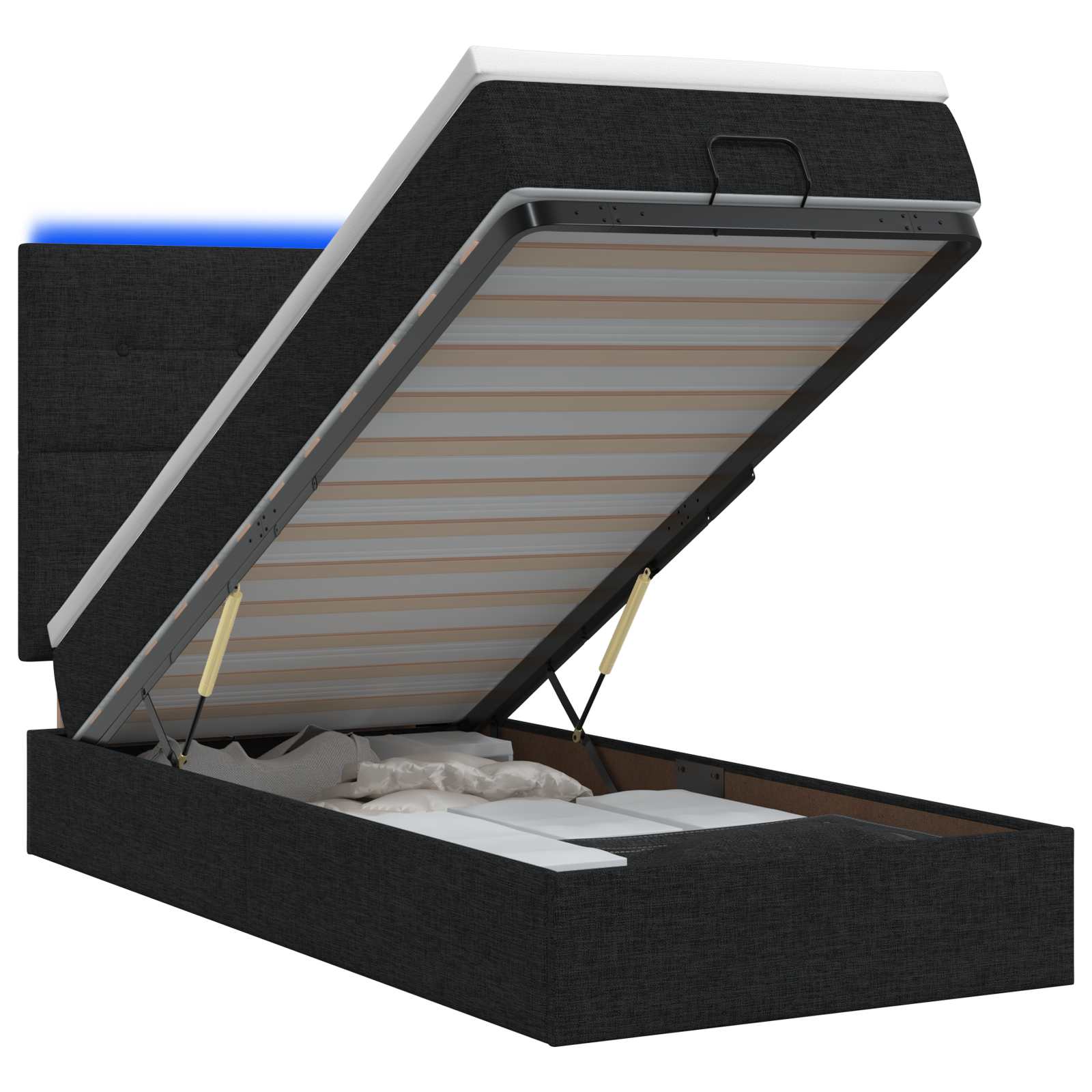 Κρεβάτι Ottoman με Στρώμα και LED Μαύρο 100 x 200 cm Ύφασμα - Pakobazaar