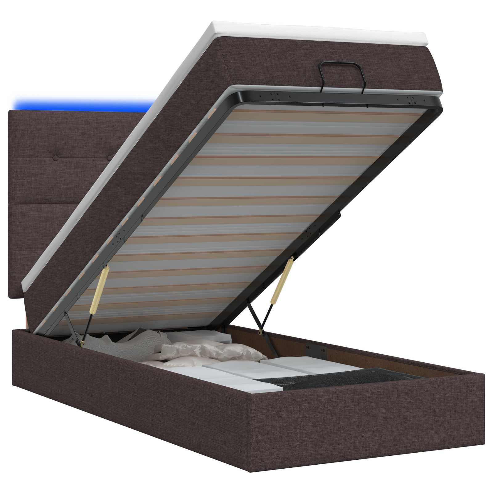 Κρεβάτι Ottoman με Στρώμα και LED Σκούρο Καφέ 100 x 200 cm - Pakobazaar