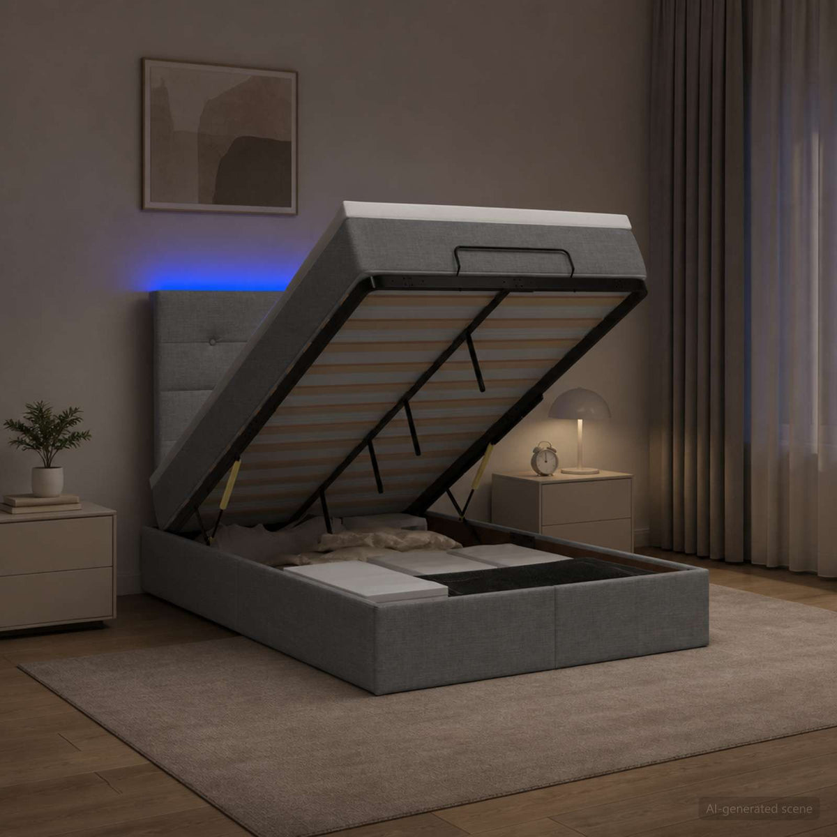 Κρεβάτι Ottoman με Στρώμα και LED Ανοιχτό γκρι 120 x 190 cm - Pakobazaar