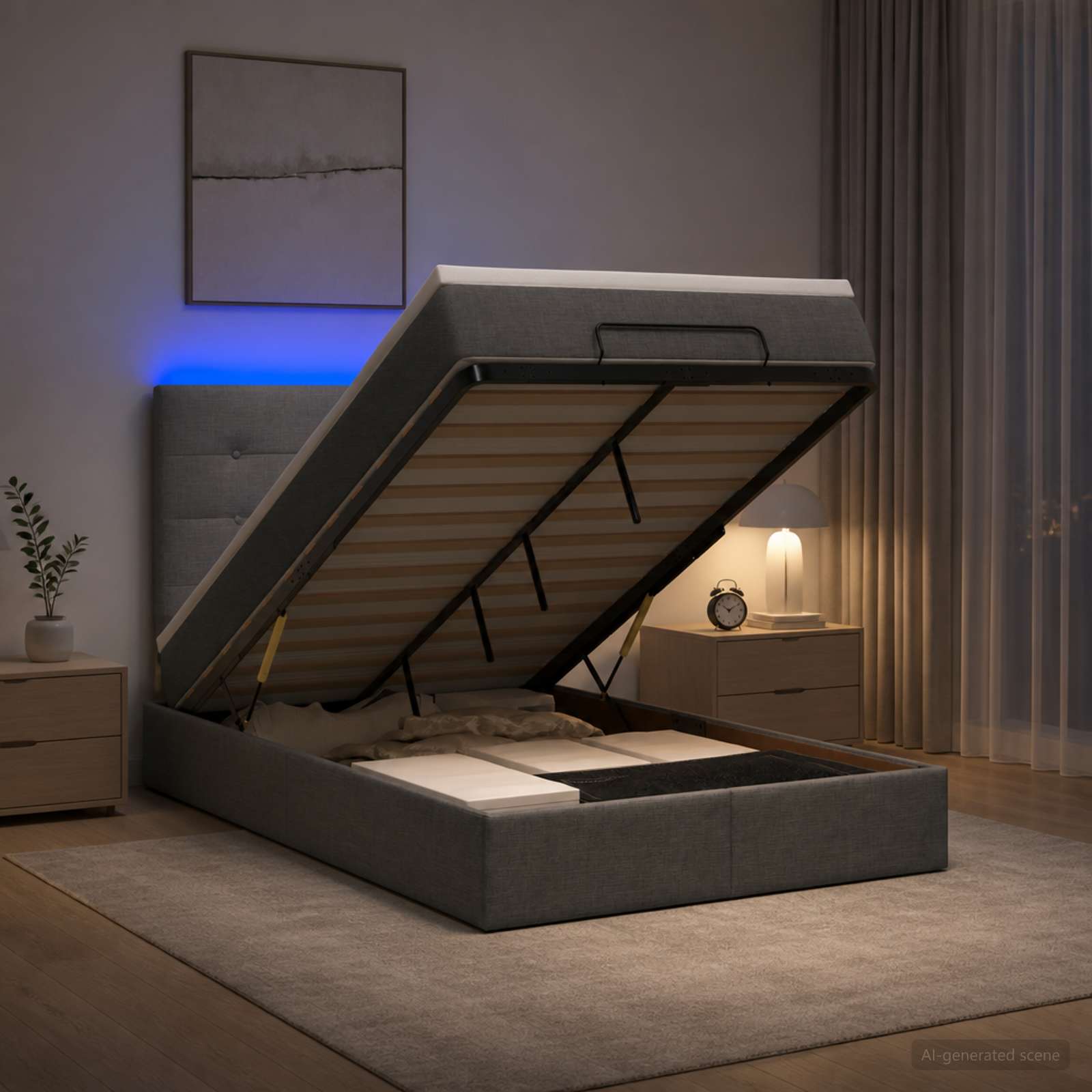 Κρεβάτι Ottoman με Στρώμα και LED Σκούρο Γκρι 120 x 200 cm - Pakobazaar