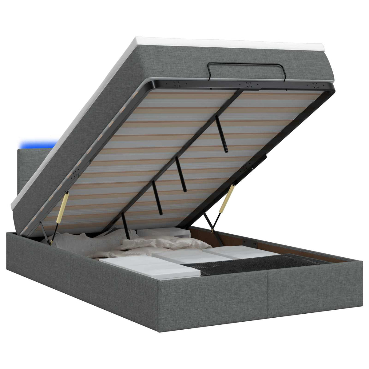 Κρεβάτι Ottoman με Στρώμα και LED Σκούρο Γκρι 120 x 190 cm - Pakobazaar