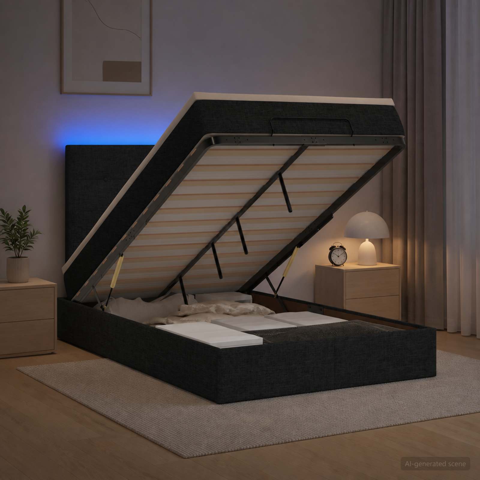 Κρεβάτι Ottoman με Στρώμα και LED Μαύρο 120 x 200 cm Ύφασμα - Pakobazaar