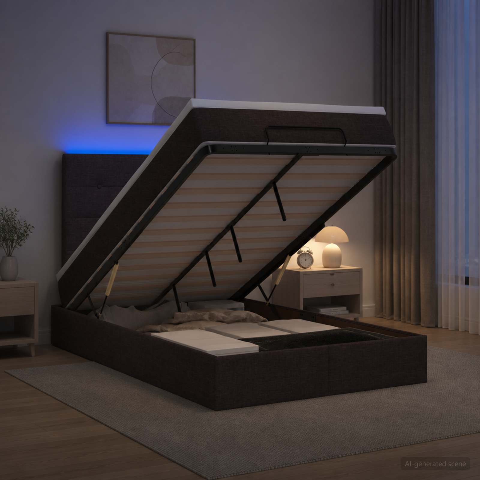 Κρεβάτι Ottoman με Στρώμα και LED Σκούρο Καφέ 120 x 190 cm - Pakobazaar