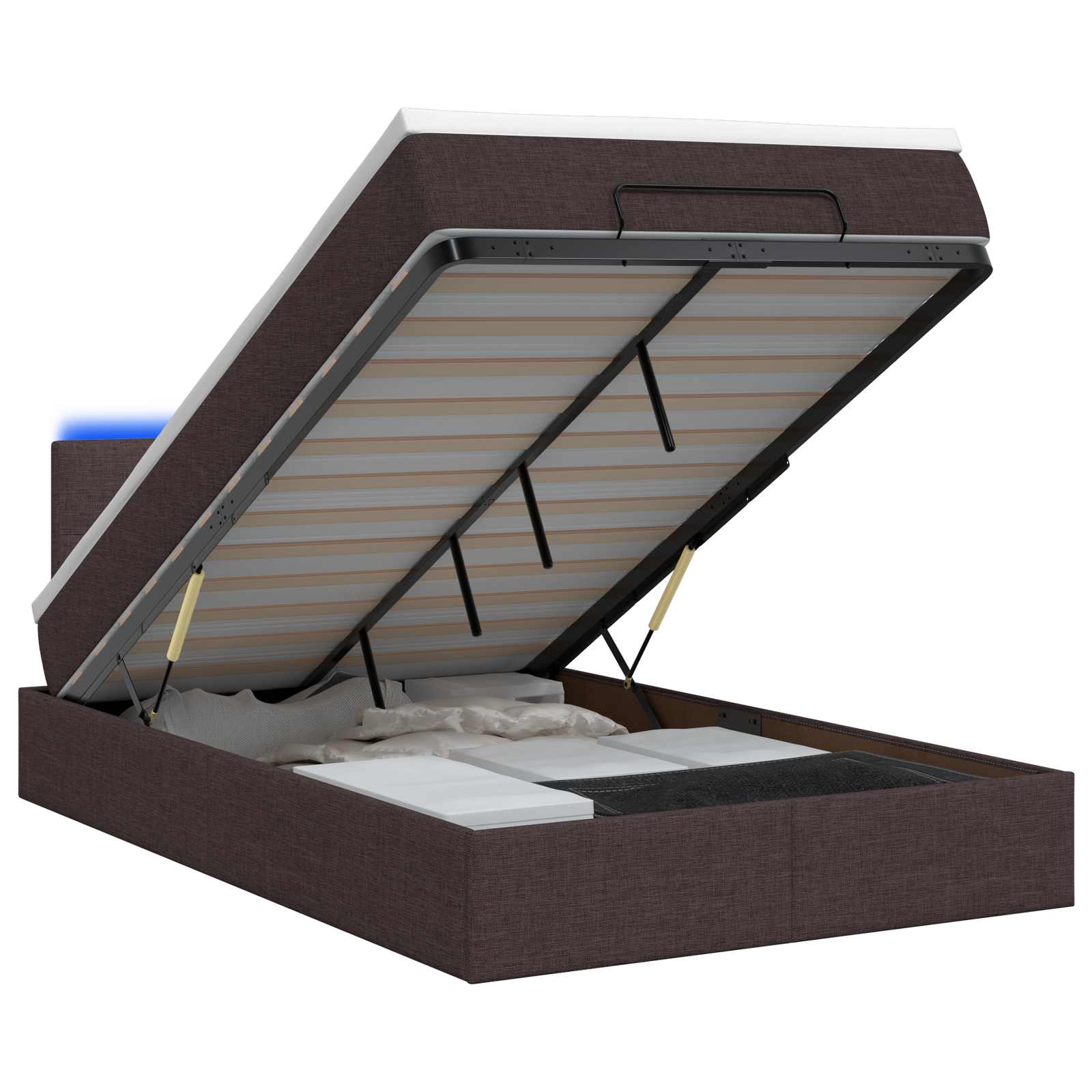 Κρεβάτι Ottoman με Στρώμα και LED Σκούρο Καφέ 120 x 190 cm - Pakobazaar