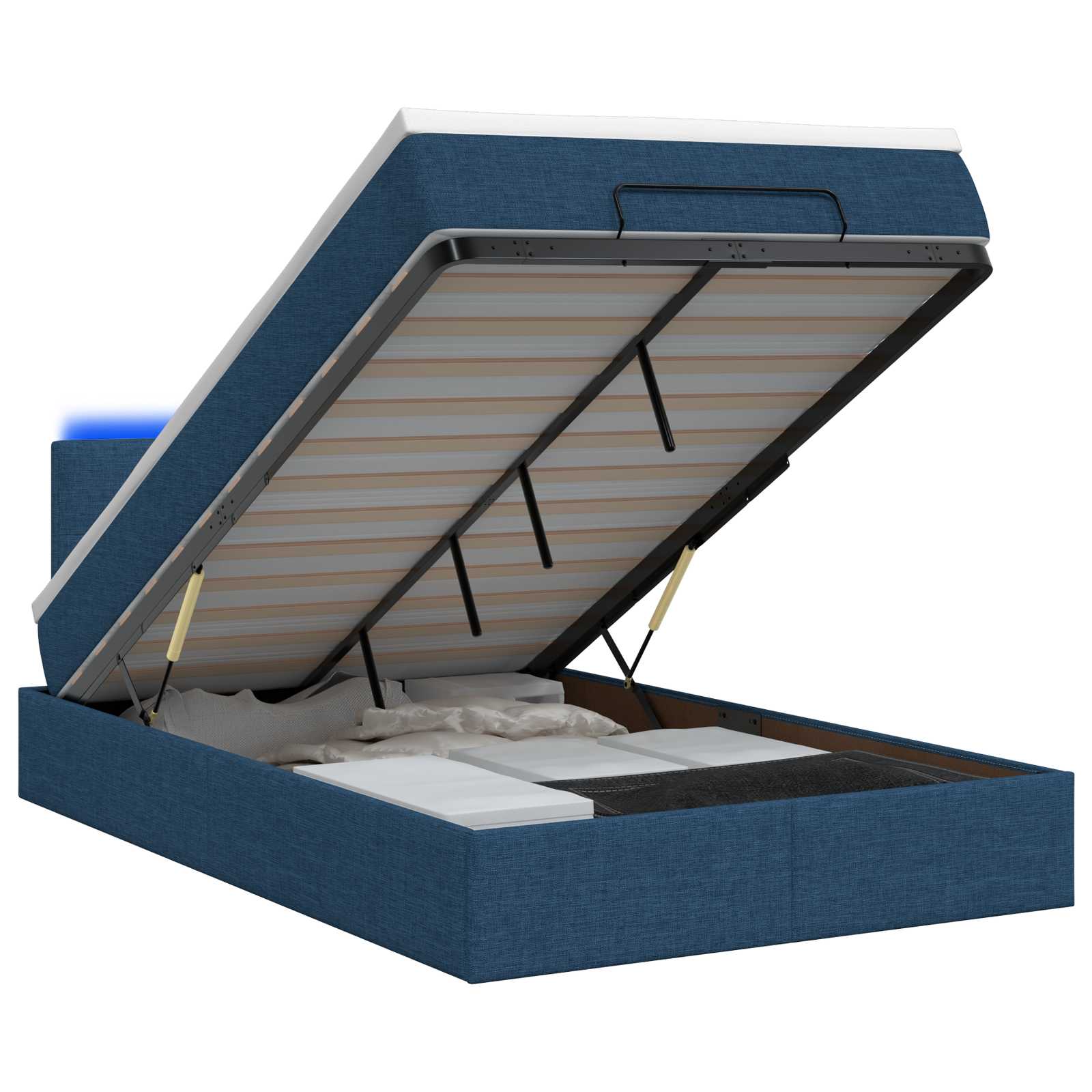 Κρεβάτι Ottoman με Στρώμα και LED Μπλε 120 x 190 cm Ύφασμα