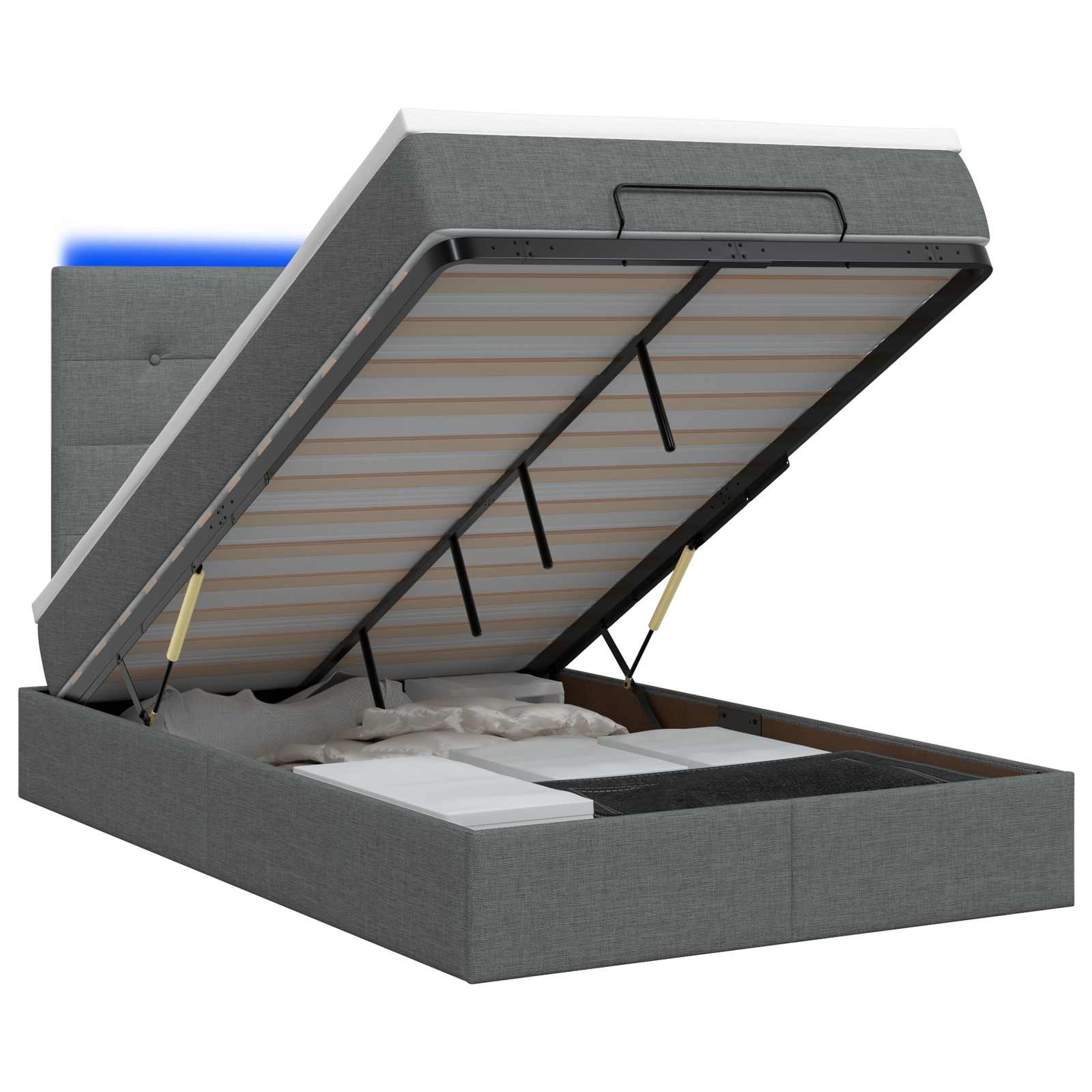 Κρεβάτι Ottoman με Στρώμα και LED Σκούρο Γκρι 120 x 200 cm - Pakobazaar