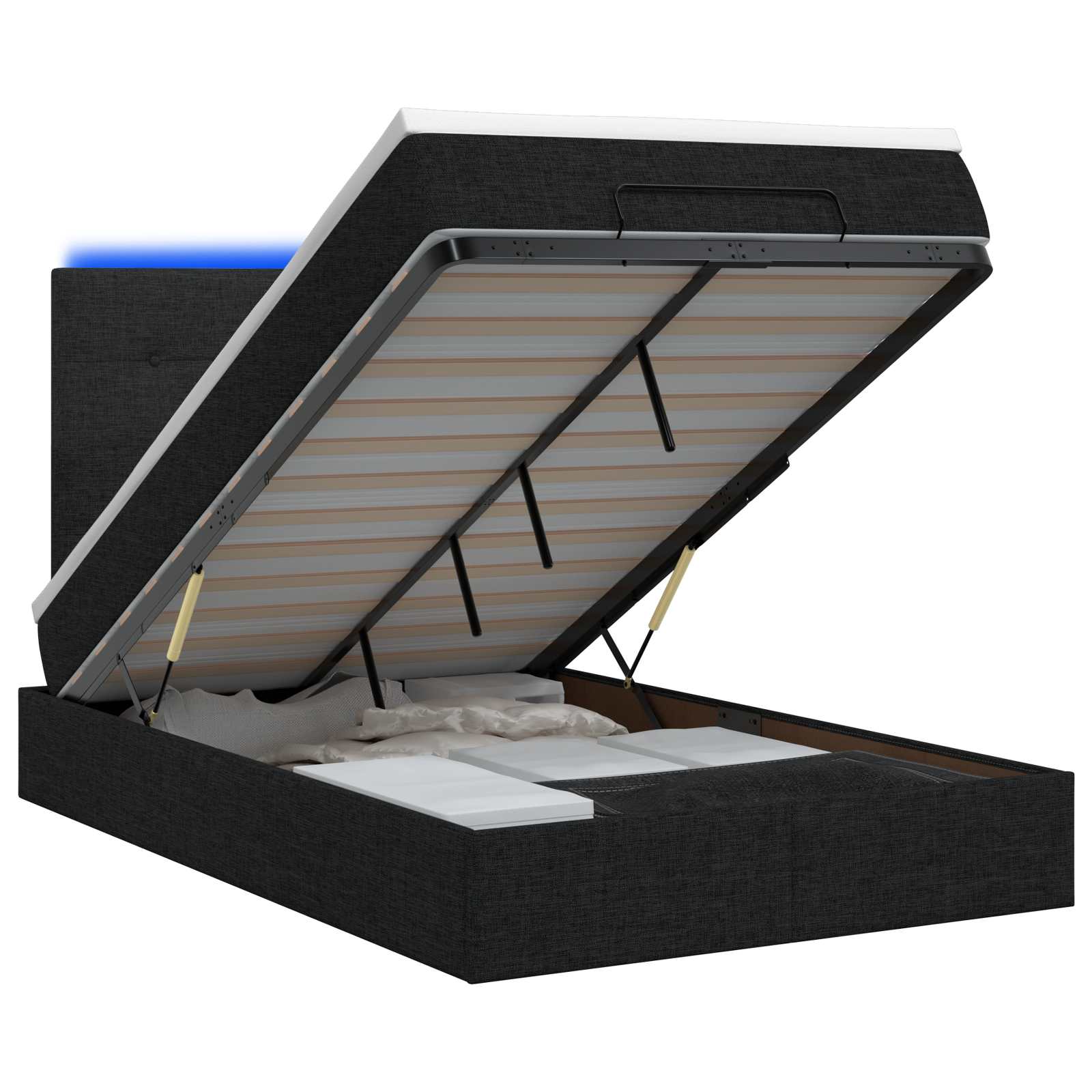 Κρεβάτι Ottoman με Στρώμα και LED Μαύρο 120 x 200 cm Ύφασμα - Pakobazaar