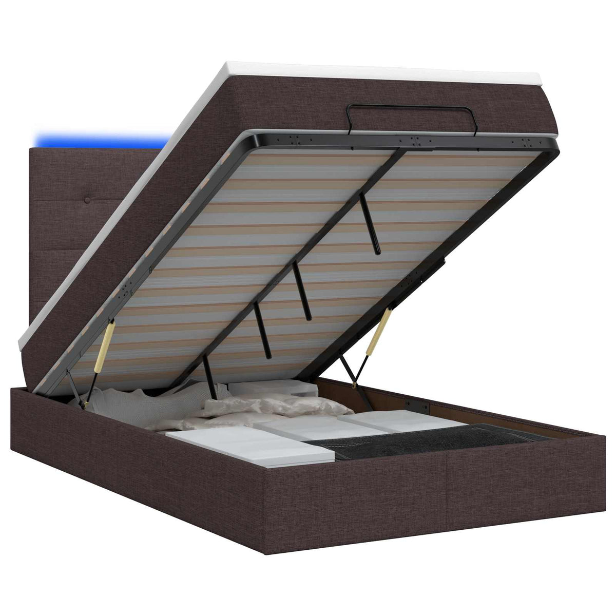 Κρεβάτι Ottoman με Στρώμα και LED Σκούρο Καφέ 120 x 200 cm - Pakobazaar