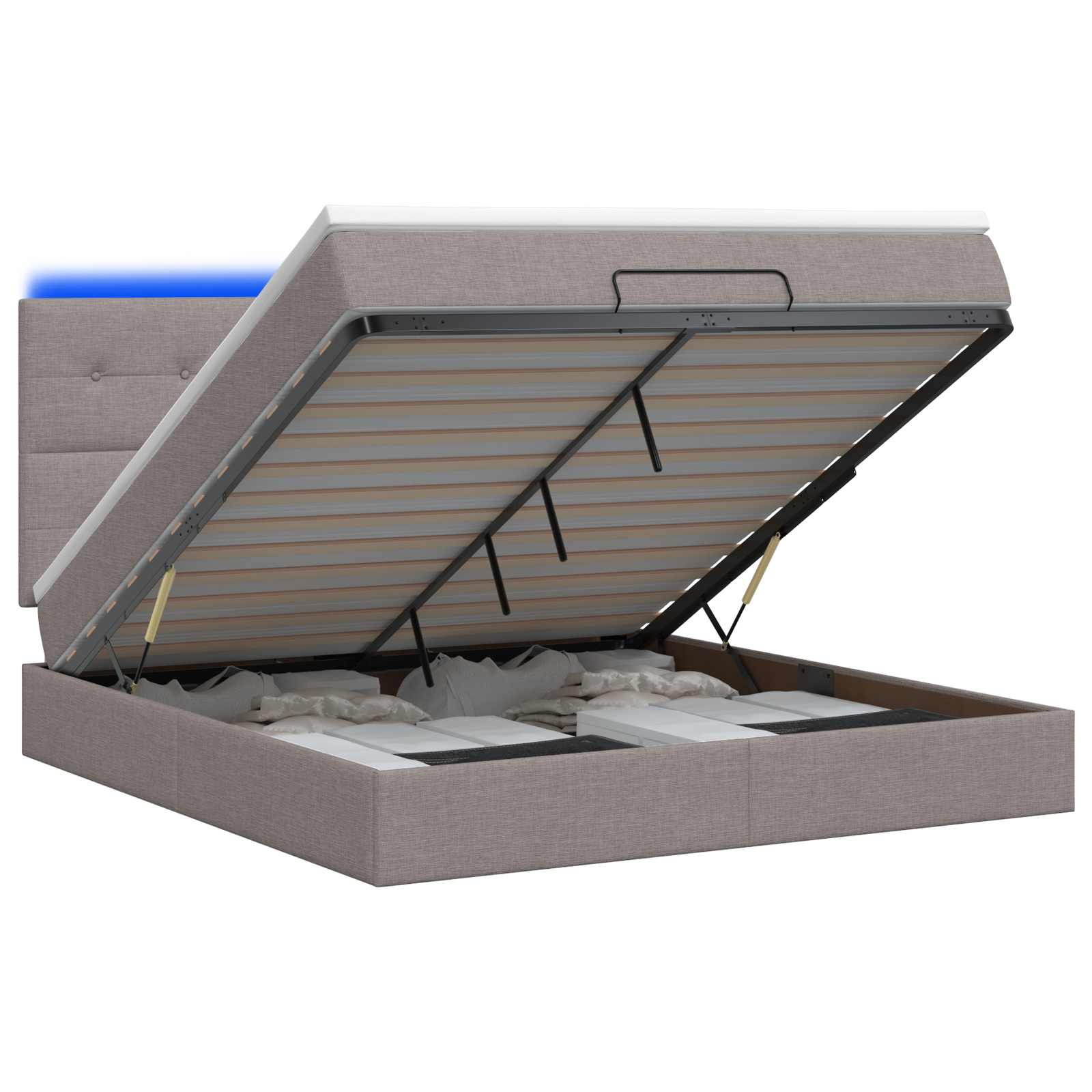 Κρεβάτι Ottoman με Στρώμα και LED Taupe 140 x 190 cm Ύφασμα - Pakobazaar