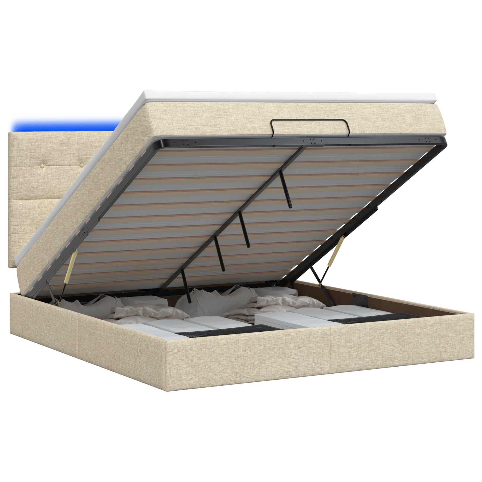 Κρεβάτι Ottoman με Στρώμα και LED Κρεμ 160 x 200 cm Ύφασμα - Pakobazaar