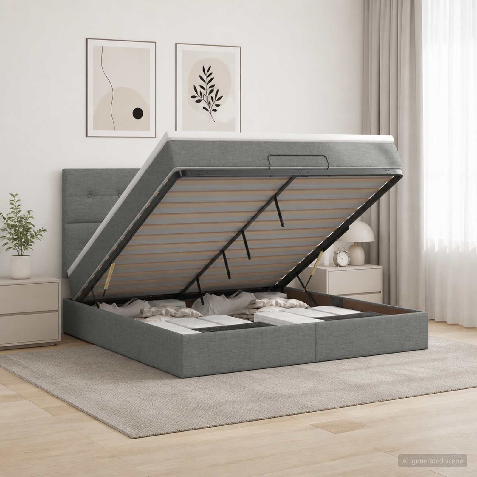 Κρεβάτι Ottoman με στρώμα Σκούρο Γκρι 180 x 200 cm Ύφασμα