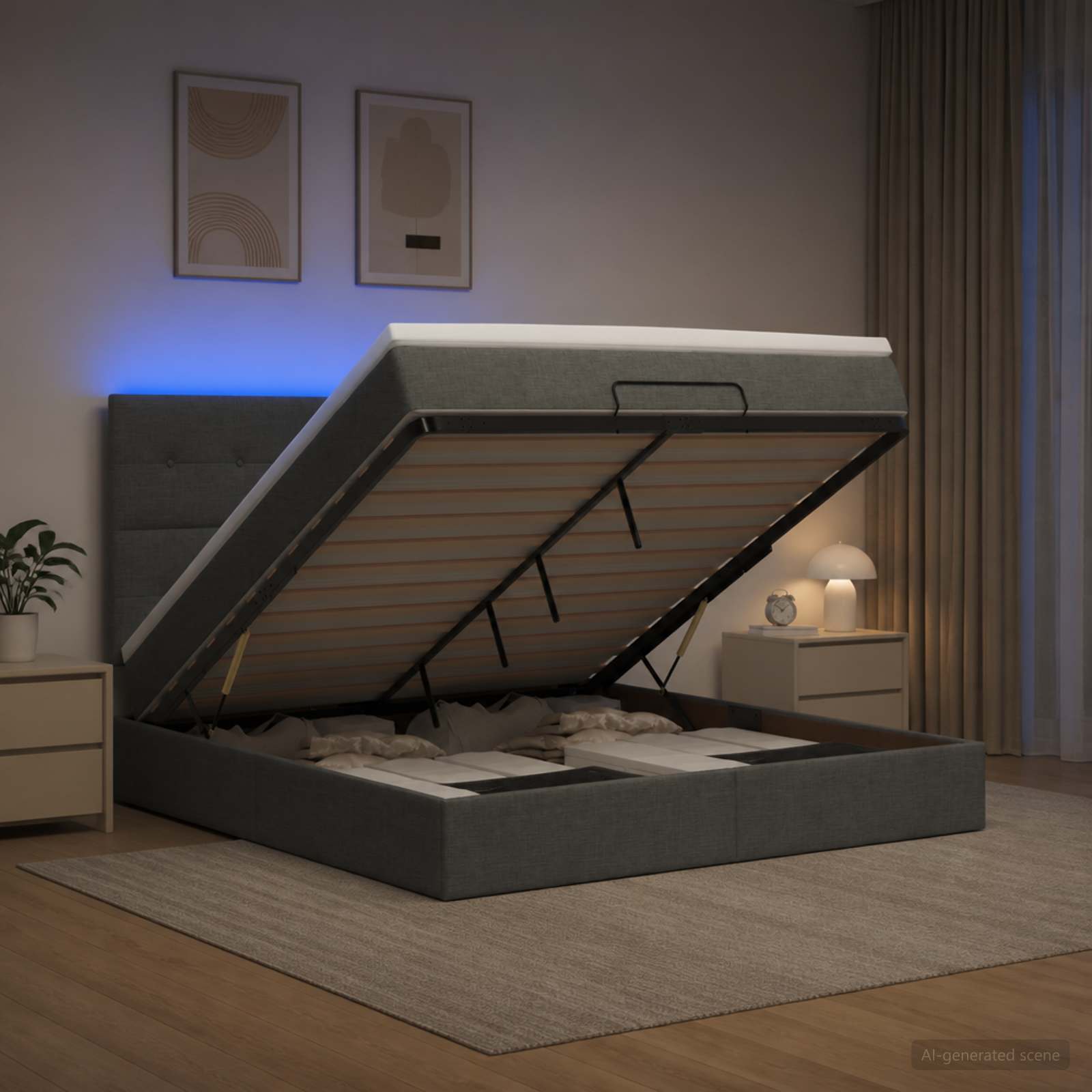 Κρεβάτι Ottoman με Στρώμα και LED Σκούρο Γκρι 180 x 200 cm - Pakobazaar