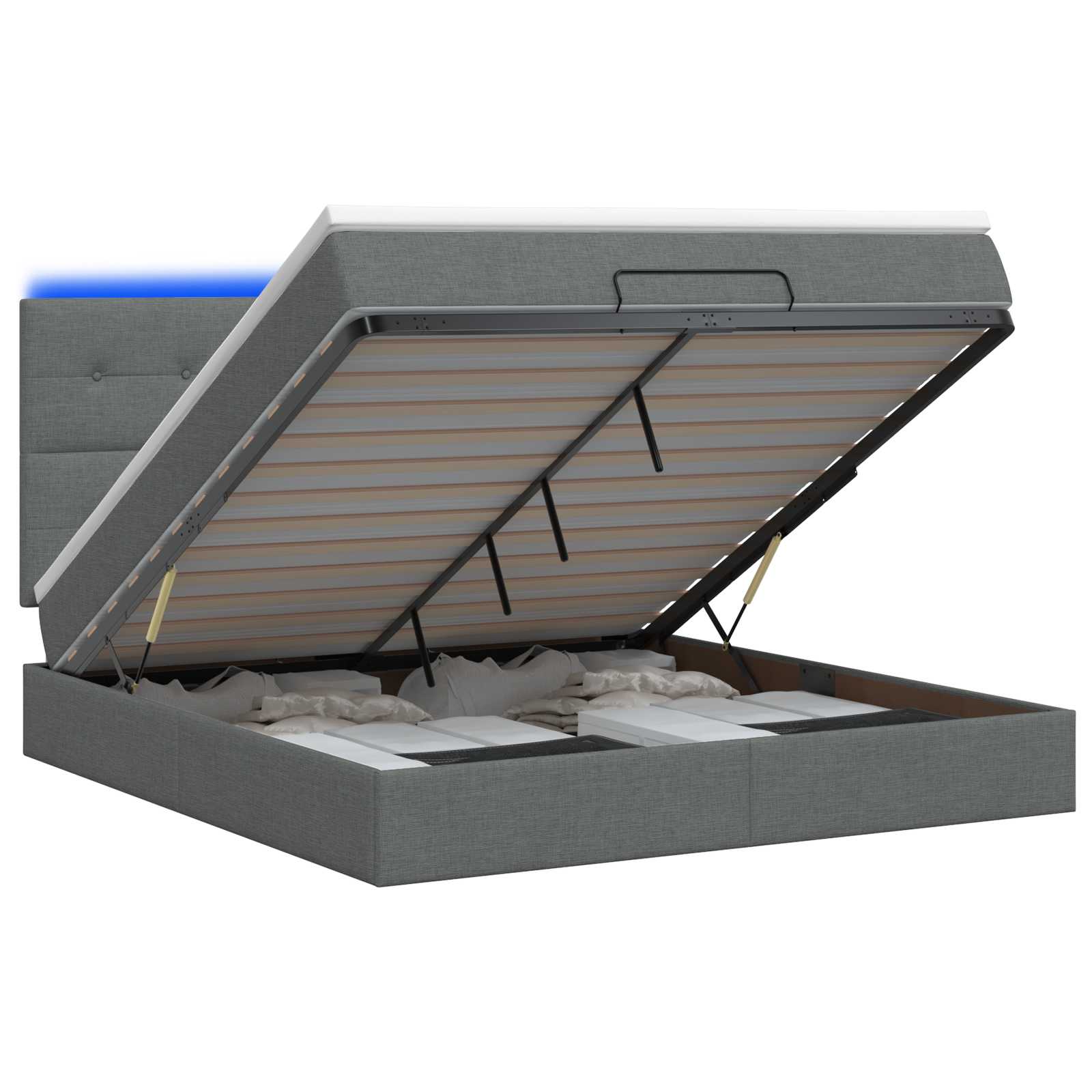 Κρεβάτι Ottoman με Στρώμα και LED Σκούρο Γκρι 180 x 200 cm - Pakobazaar