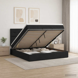 Κρεβάτι Ottoman με Στρώμα και LED Μαύρο 140 x 190 cm Ύφασμα - Pakobazaar
