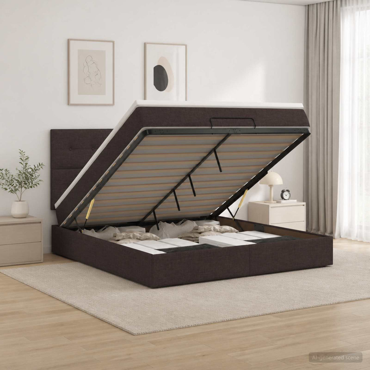 Κρεβάτι Ottoman με στρώμα Σκούρο Καφέ 180 x 200 cm Ύφασμα - Pakobazaar