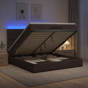 Κρεβάτι Ottoman με Στρώμα και LED Σκούρο Καφέ 180 x 200 cm - Pakobazaar
