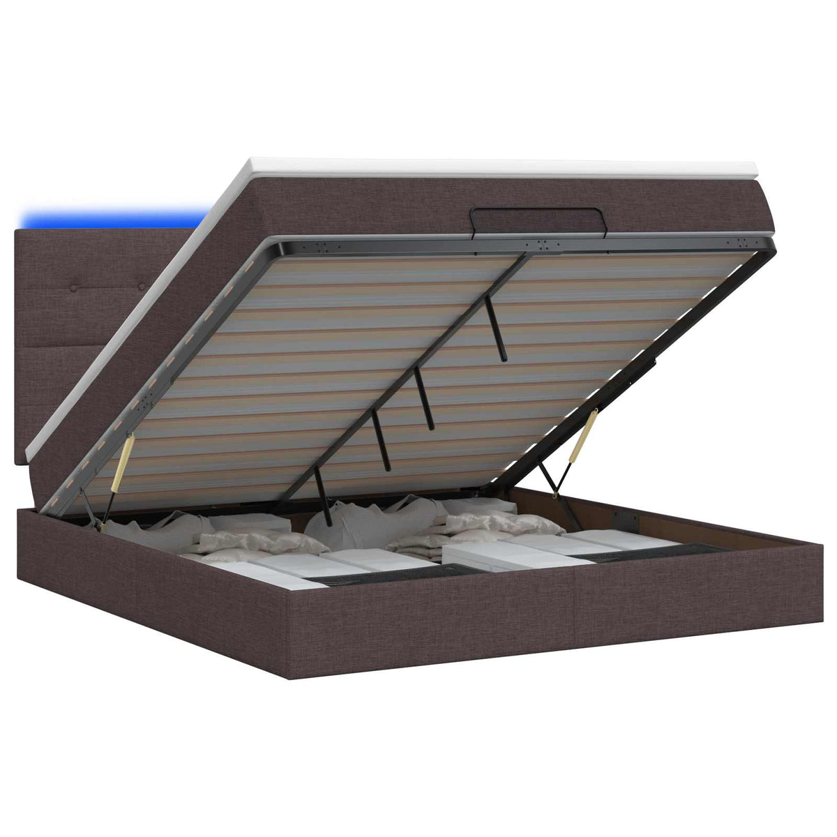 Κρεβάτι Ottoman με Στρώμα και LED Σκούρο Καφέ 180 x 200 cm - Pakobazaar