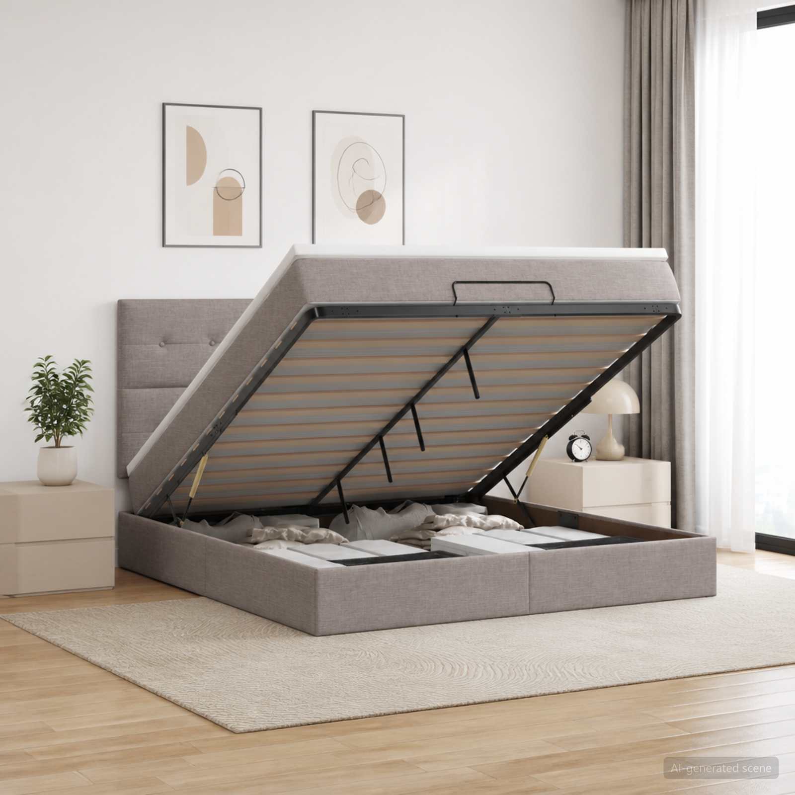 Κρεβάτι Ottoman με στρώμα με κεφαλάρι Taupe 160 x 200 cm Ύφασμα